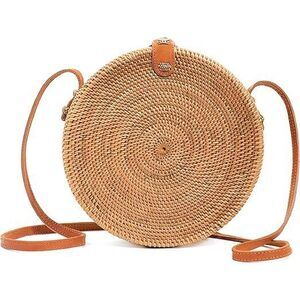Rattan Purse - Handmade Ata Straw Purse Wicker Woven Crossbody Bags - Cute Tan
